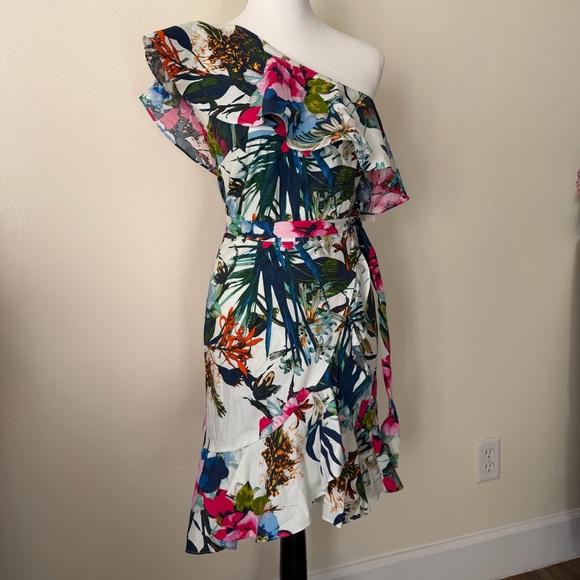 New Boston Proper Vibrant Floral One-Shoulder Dress - Picture 2 of 8